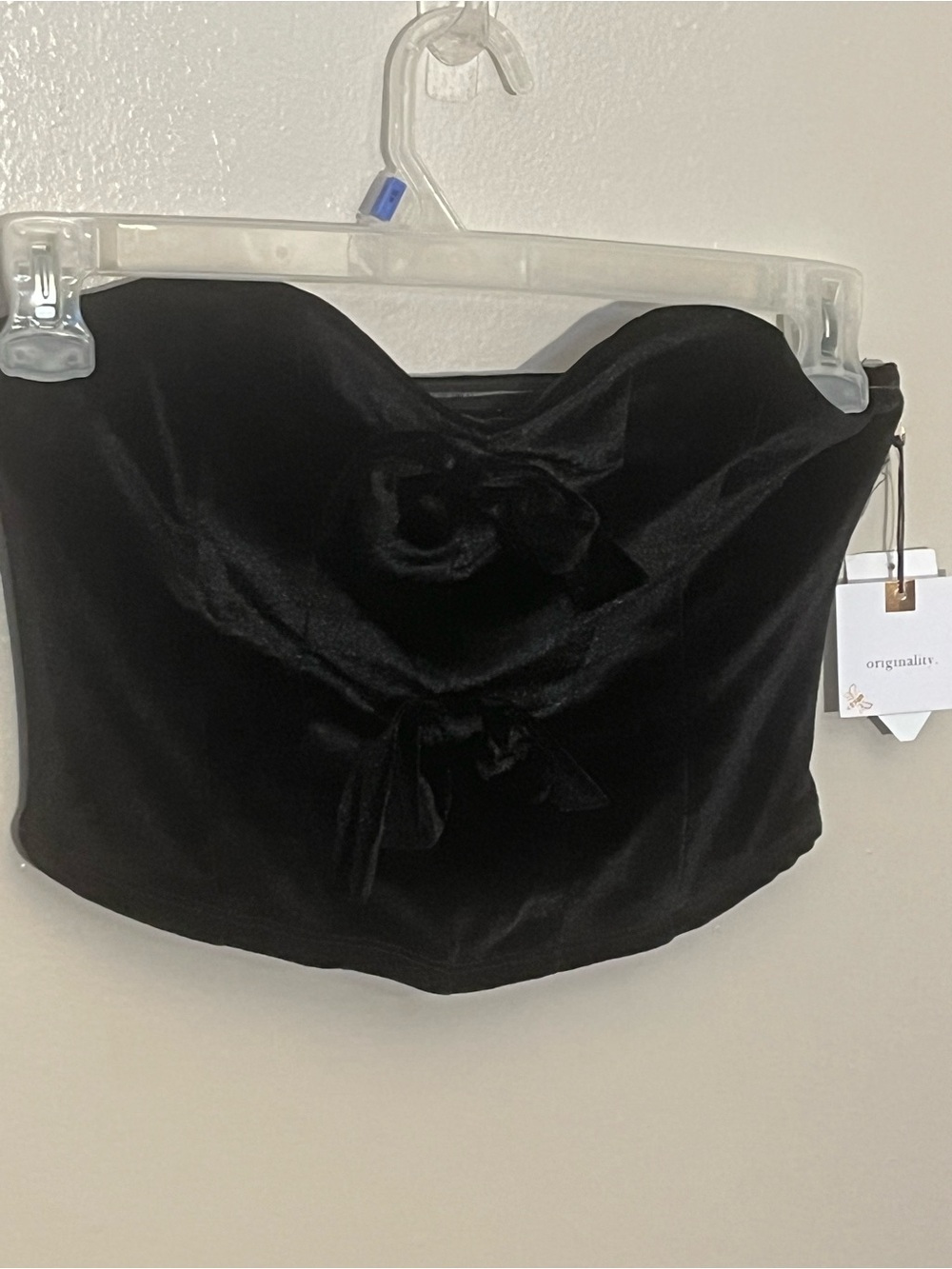 Black Velvet Strapless Bustier Top with Bow Details